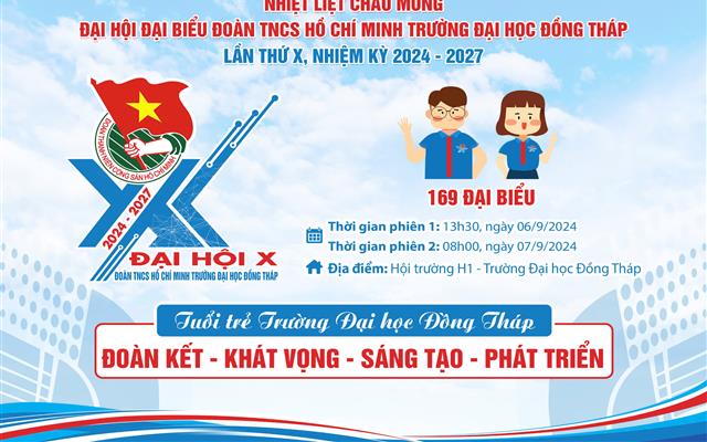 Nhiệt liệt chào mừng Đại hội Đại biểu Đoàn TNCS Hồ Chí Minh Trường Đại học Đồng Tháp lần thứ X, nhiệm kỳ 2024-2027